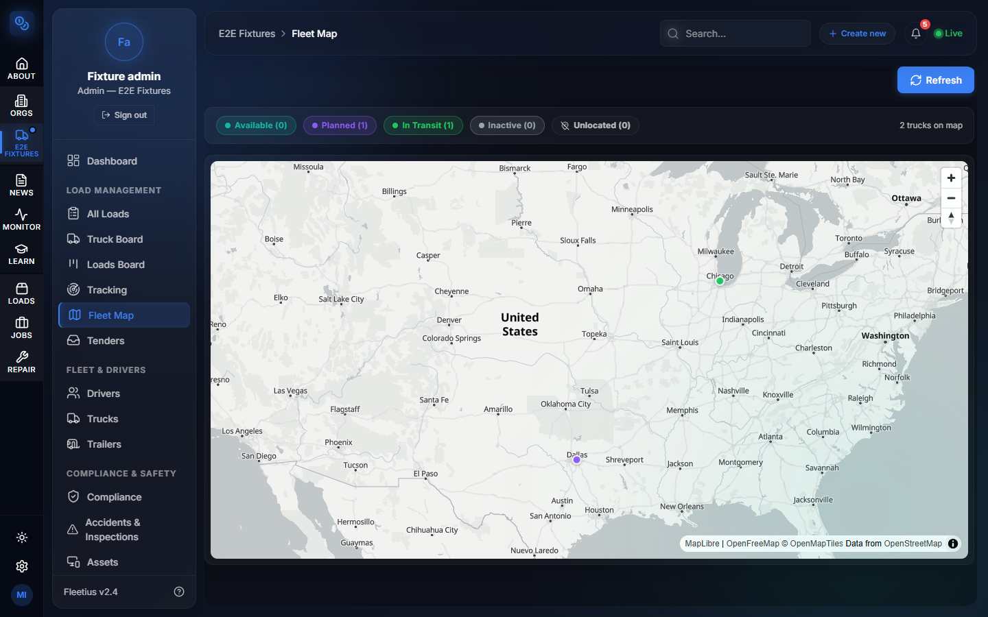 The carrier fleet map and tracking workspace.