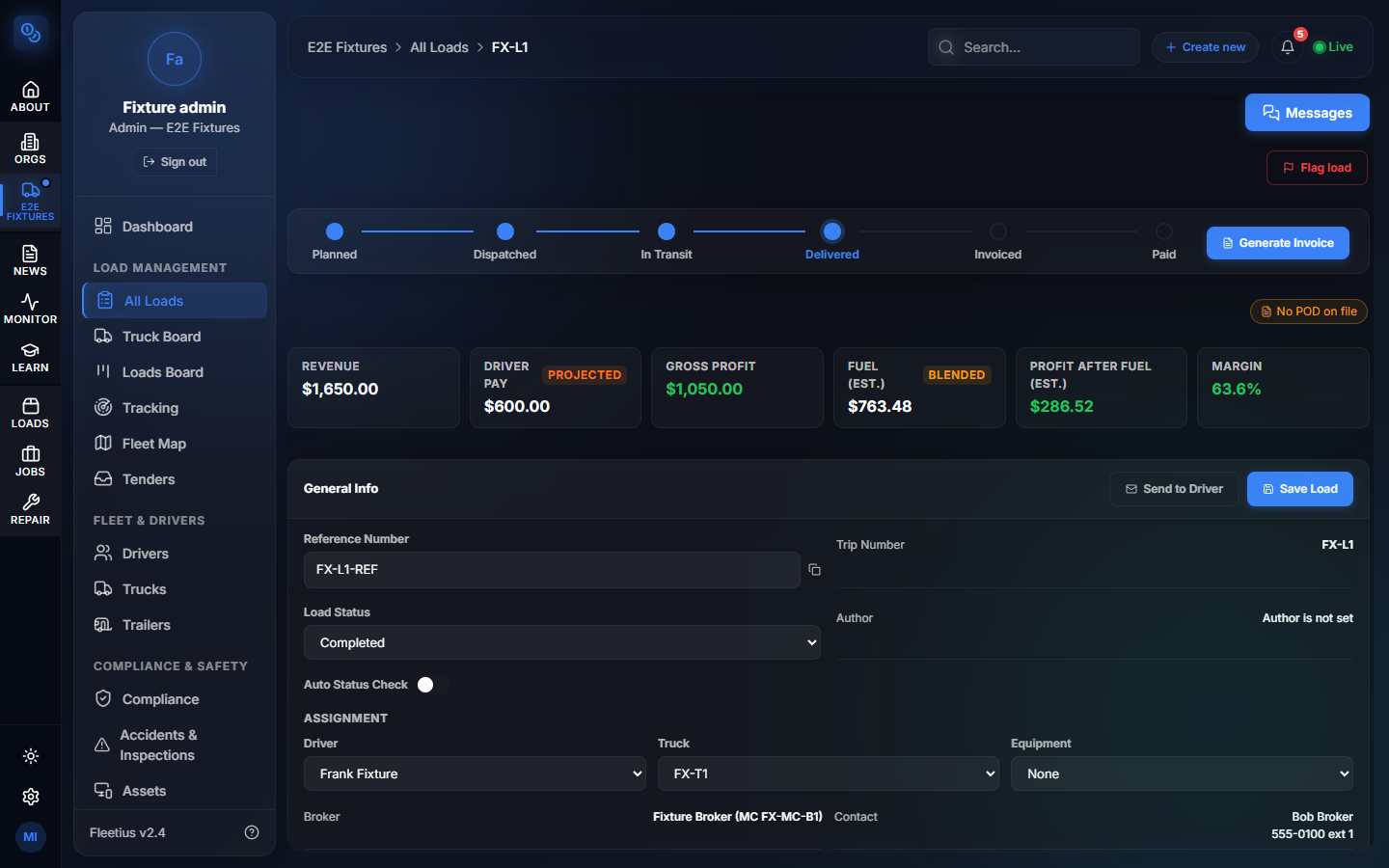 Load lifecycle, documents, assignments, and financial estimates in one record.